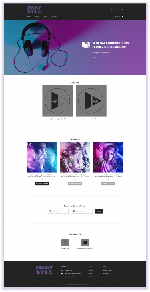 Archived Mary Syll home page showing the store entrance, learning categories and audiobook list