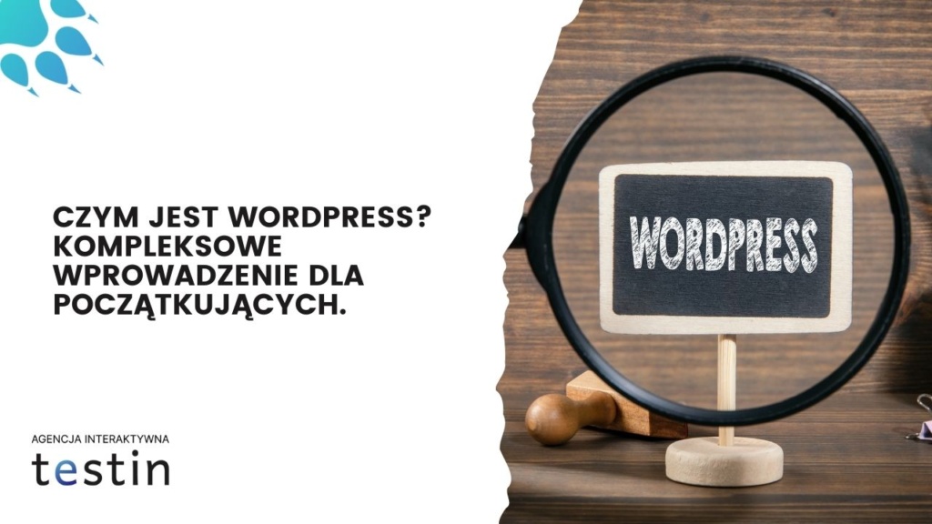 Wprowadzenie do WordPressa — tabliczka z napisem WordPress widoczna przez lupę