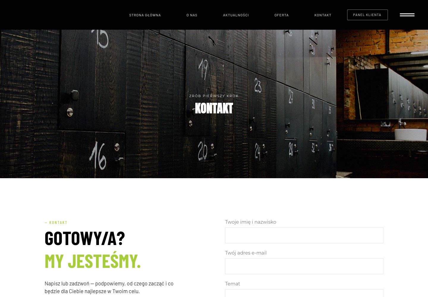 Podstrona kontaktowa Are You Ready — zrzut ekranu realizacji