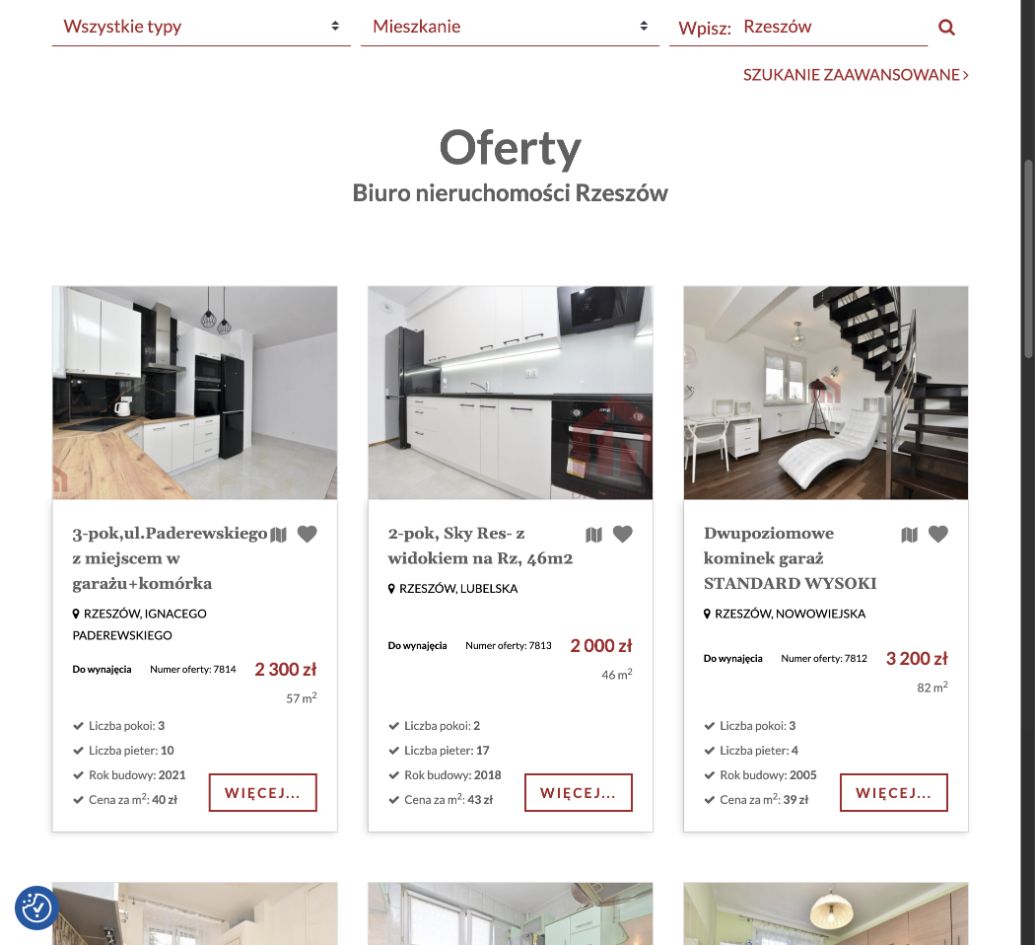 DK Brokers — widok wyszukiwarki ofert nieruchomości