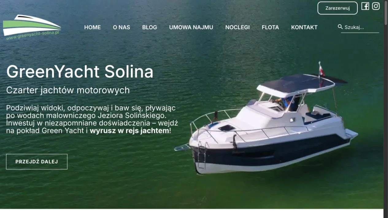 Rzeczywisty widok strony GreenYacht Solina