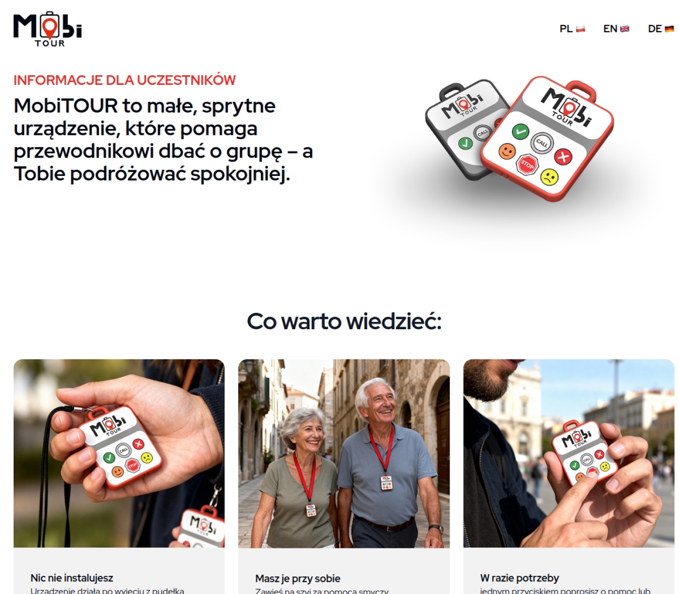 Zrzut podstrony MobiTour dla uczestników