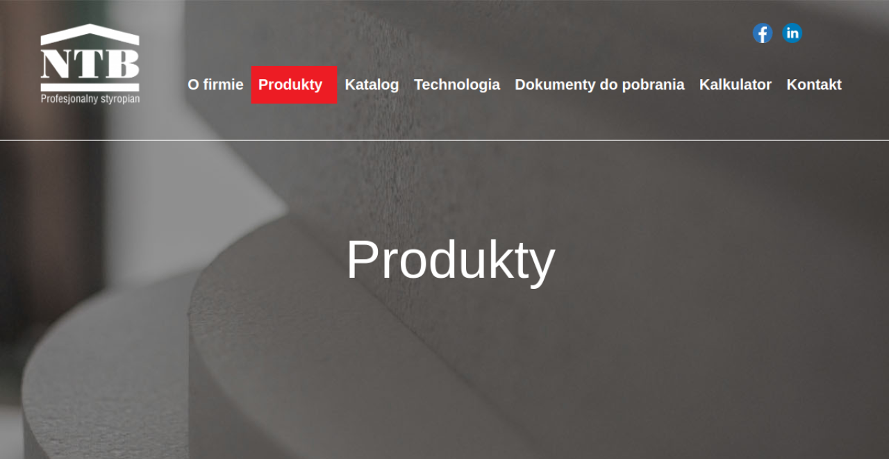 NTB — widok strony produktów na komputerze