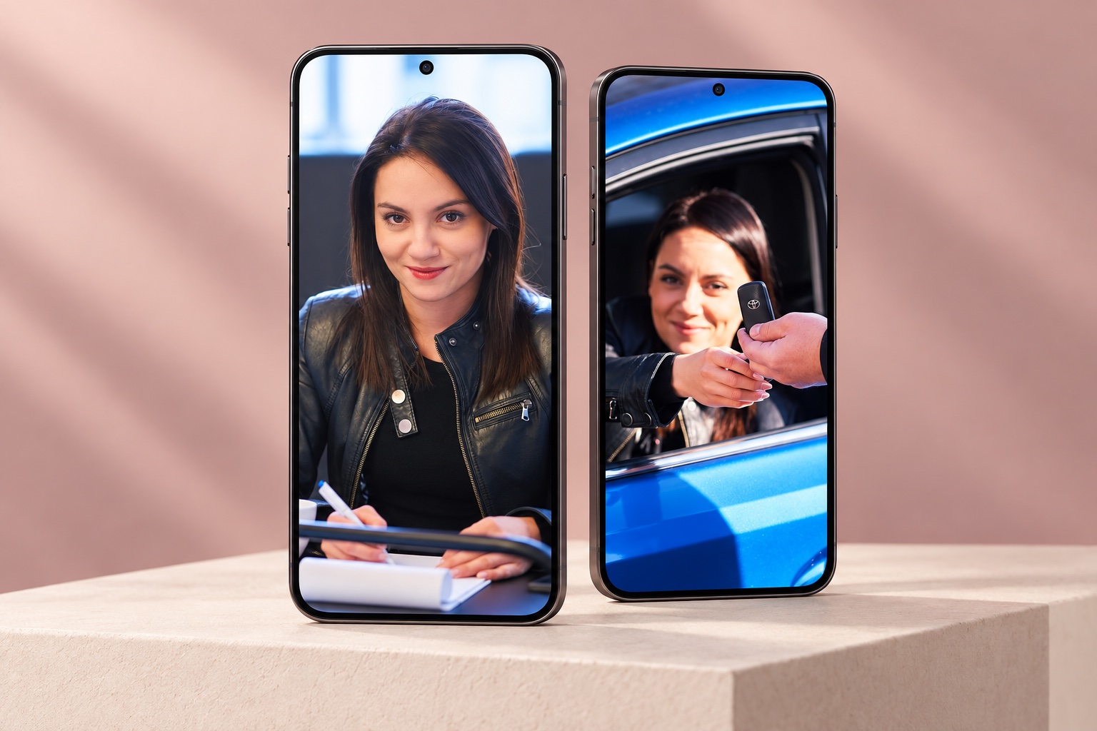 Wizualizacja fotografii marki Pink Car w dwóch telefonach