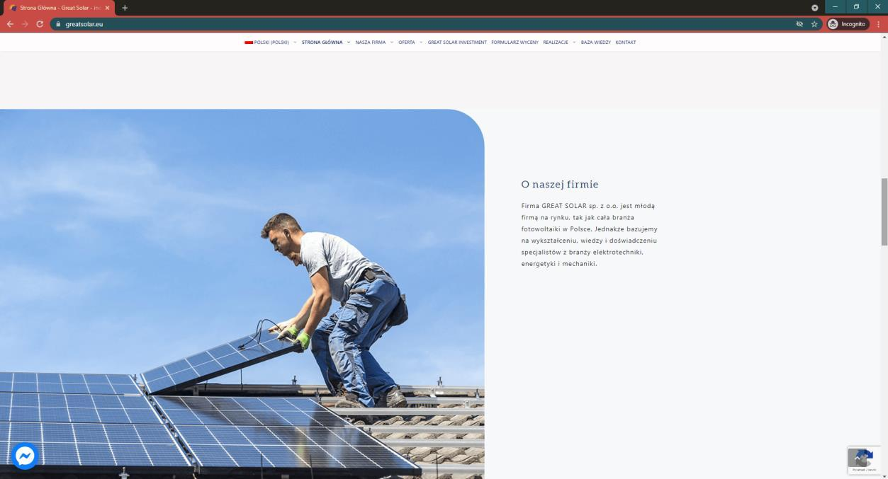 Great Solar: Prezentacja usług — sekcja strony głównej