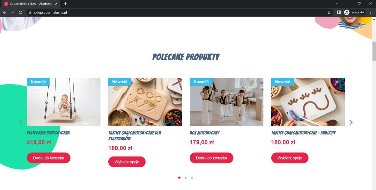Akademia Super Malucha: Polecane produkty — sekcja strony głównej