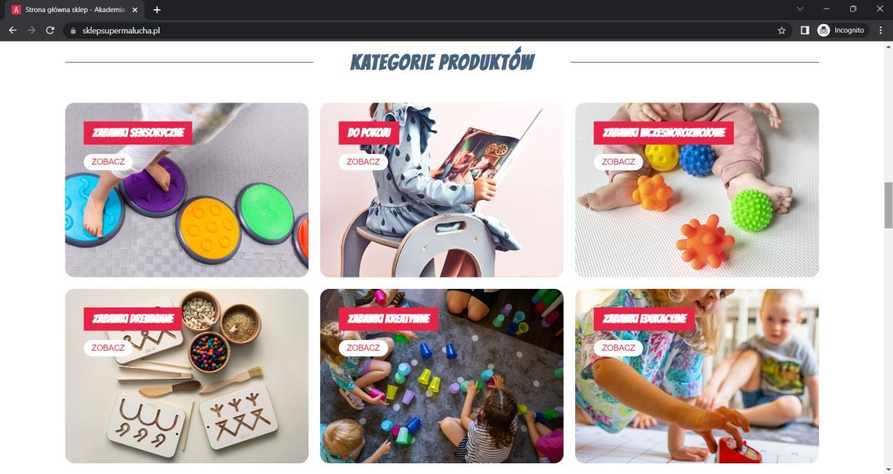 Akademia Super Malucha: Kategorie produktów — sekcja strony głównej