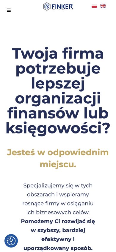 Finker — widok strony na telefonie, październik 2026