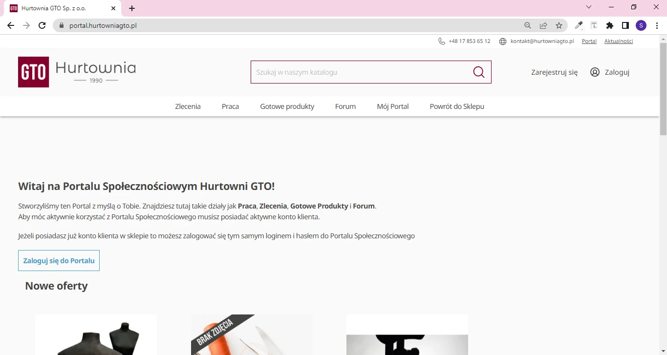 Hurtownia GTO — Podstrona prezentująca hurtownię