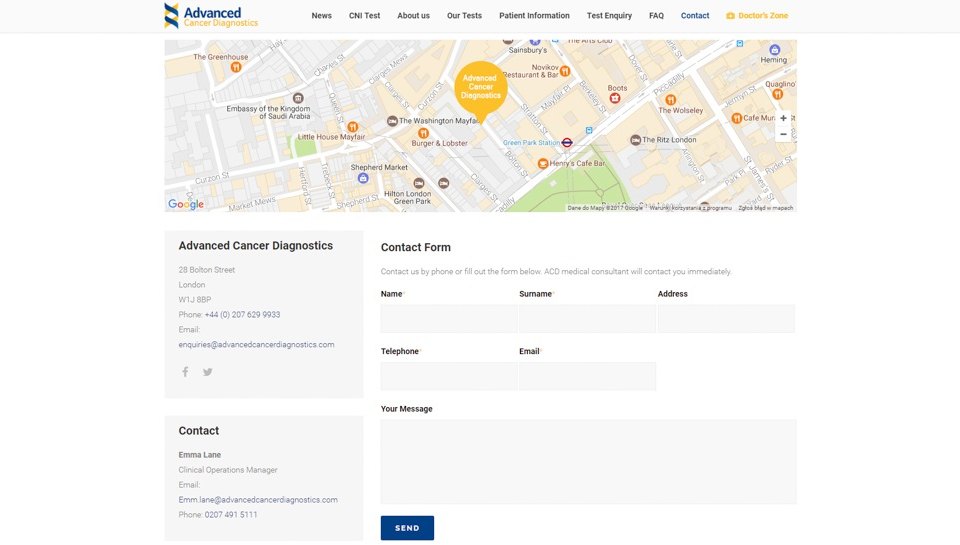 Advanced Cancer Diagnostics — Archiwalny widok kontaktu