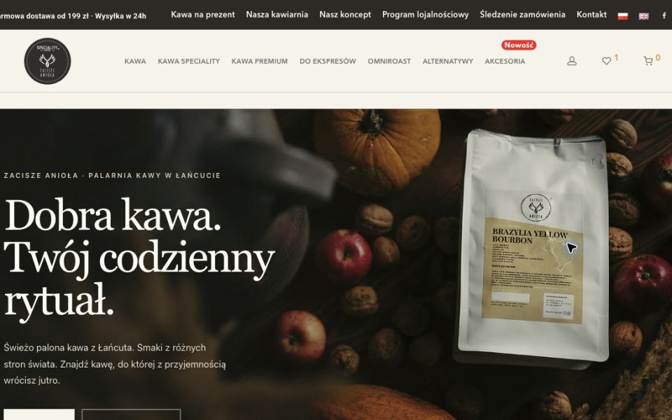 Kawa Speciality — widok rozwijanego sklepu WooCommerce z października 2026