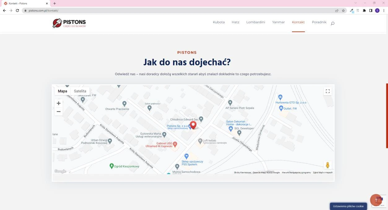 PISTONS — Kontakt — autentyczna podstrona z mapą dojazdu (2022)