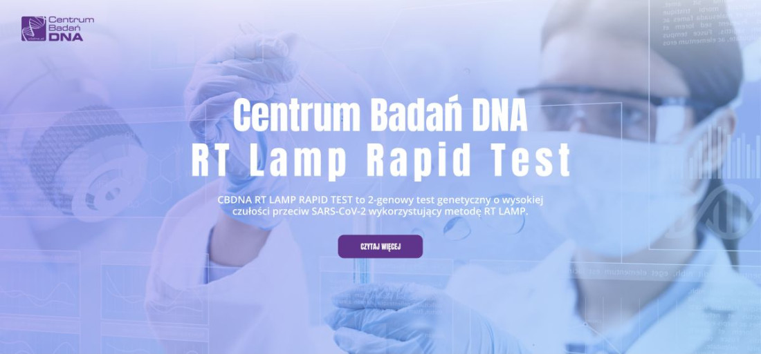 Centrum Badań DNA / RT-LAMP — Preserved prototype from the 2021 project, including the accepted visual design and later refinements.